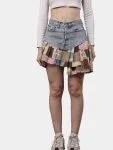 Patchwork Skirt with Gingham & Canvas Panels