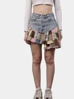 Patchwork Skirt with Gingham & Canvas Panels