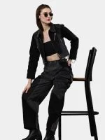 Jacket with Zipper Detail & White Thread Patchwork - Image 4