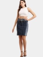 Two-Tone Reworked Denim Skirt - Image 2
