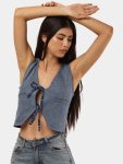Denim Tie-Front Crop Top