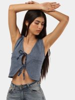Denim Tie-Front Crop Top