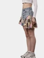 Patchwork Skirt with Gingham & Canvas Panels - Image 12