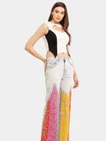 Reworked Bandana Panel Wrangler Jeans & Cut-Out Sleeveless Knit Top