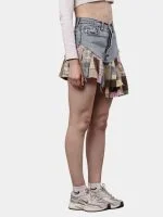 Patchwork Skirt with Gingham & Canvas Panels - Image 11