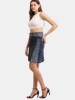 Two-Tone Reworked Denim Skirt - Image 9