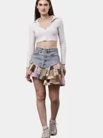 Patchwork Skirt with Gingham & Canvas Panels - Image 10