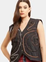 Vintage Zipper Reworked Denim Vest Coat - Image 12