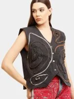 Vintage Zipper Reworked Denim Vest Coat - Image 11