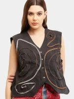 Vintage Zipper Reworked Denim Vest Coat - Image 4