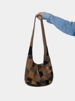 Earth-Tone Patchwork Vintage Fabric Tote Bag - Image 4