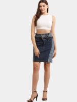 Two-Tone Reworked Denim Skirt - Image 4