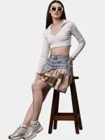 Patchwork Skirt with Gingham & Canvas Panels - Image 8
