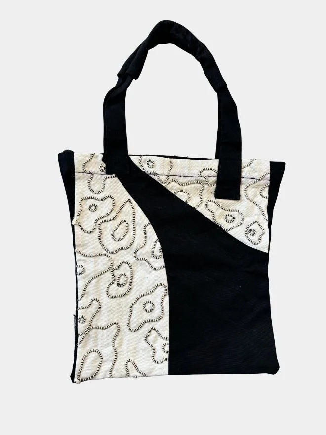 21 Amoeba Hand-Threaded Vintage Denim Tote Bag - Image 1