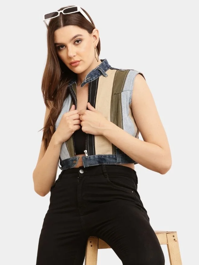 210 Multicolour Reworked Denim Jacket Top - Image 1