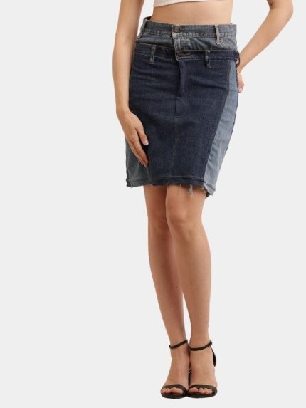 Two-Tone Reworked Denim Skirt