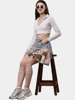 Patchwork Skirt with Gingham & Canvas Panels - Image 7