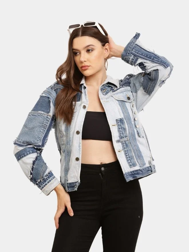 229 Deconstructed Appliqué Denim Jacket