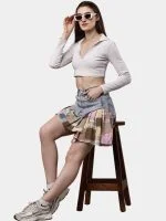 Patchwork Skirt with Gingham & Canvas Panels - Image 6