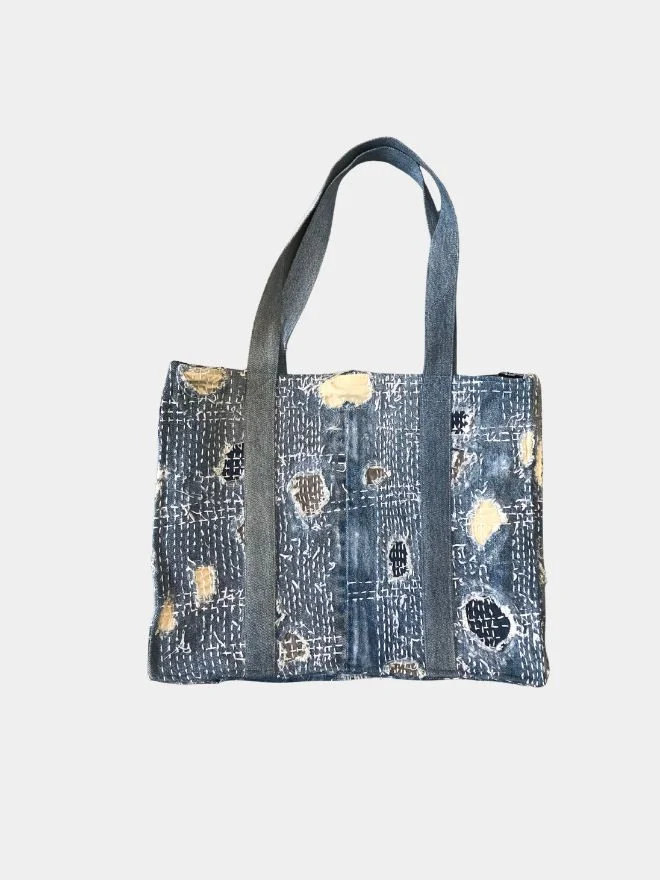 24 Japanese Boro Style Denim Patchwork Tote Bag - Image 1