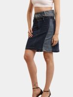 Two-Tone Reworked Denim Skirt - Image 7