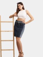 Two-Tone Reworked Denim Skirt - Image 8