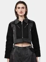 Jacket with Zipper Detail & White Thread Patchwork - Image 13