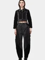 Jacket with Zipper Detail & White Thread Patchwork - Image 15