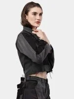 Jacket with Zipper Detail & White Thread Patchwork - Image 16