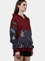 Red Tapestry Zip Hoodie – Cotton Hoodie with Tapestry Panel Work - Image 12