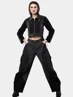 Jacket with Zipper Detail & White Thread Patchwork - Image 20