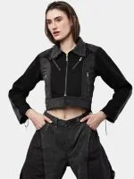 Jacket with Zipper Detail & White Thread Patchwork - Image 21