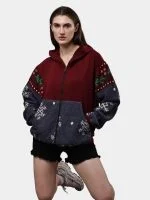 Red Tapestry Zip Hoodie – Cotton Hoodie with Tapestry Panel Work - Image 10
