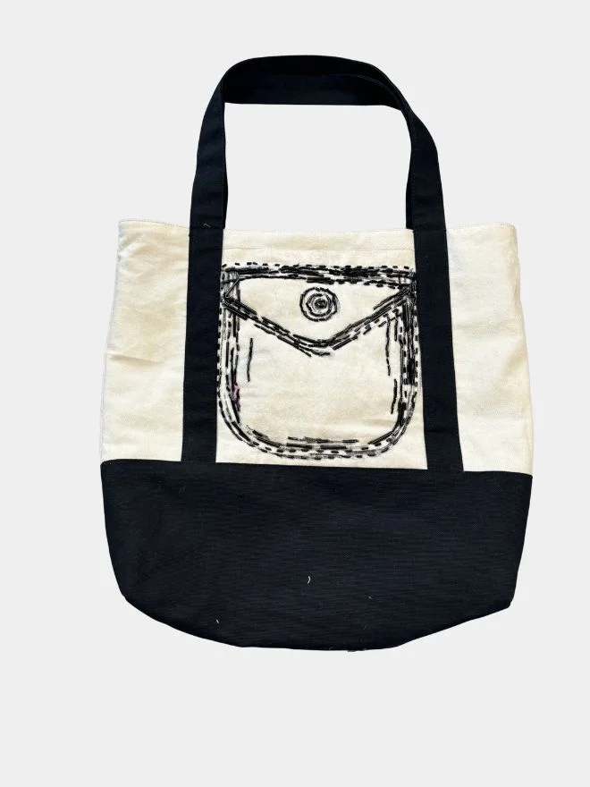 35 Monochrome Canvas & Vintage Denim Tote Bag - Image 1