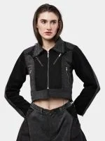 Jacket with Zipper Detail & White Thread Patchwork - Image 22