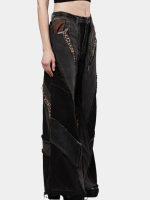 Distressed Leopard Patchwork Barrel Denim Pants - Image 11