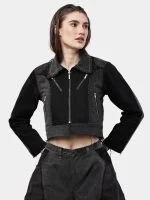 Jacket with Zipper Detail & White Thread Patchwork