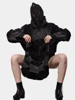 Double Hood Black Denim Jacket – Full Head Zip Mask Jacket - Image 11