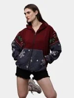 Red Tapestry Zip Hoodie – Cotton Hoodie with Tapestry Panel Work - Image 8