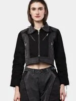 Jacket with Zipper Detail & White Thread Patchwork - Image 24