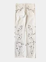 Floral Embroidered White Denim Pants - Image 14