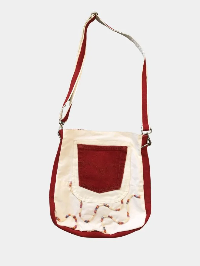 39 Crimson Upcycled Denim Tote Bag - Image 1