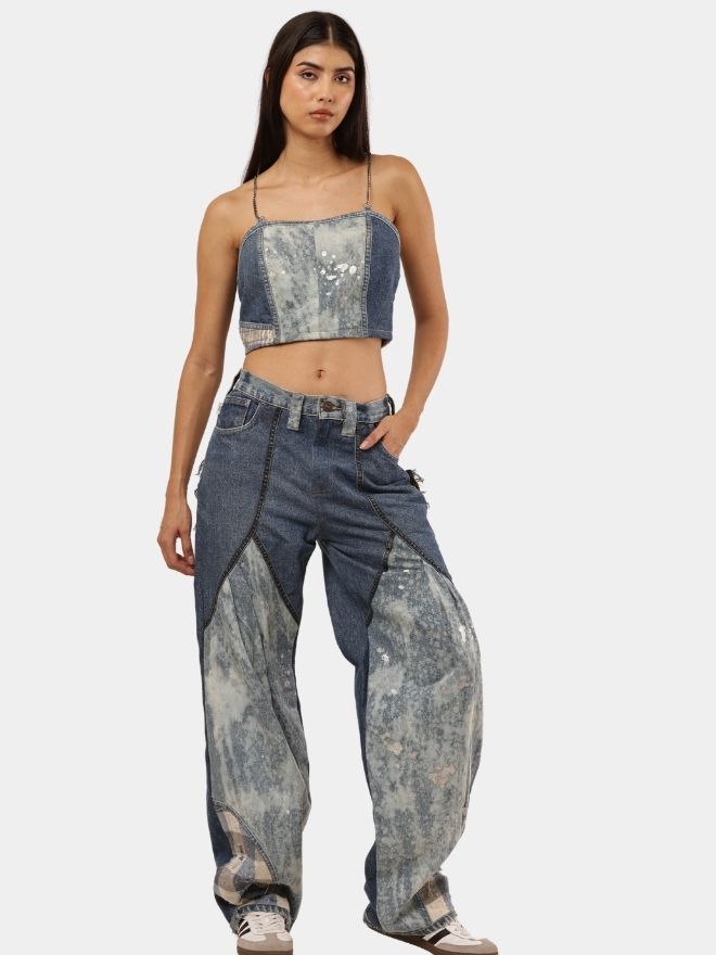 39 Bleached Denim Co-Ord Set with Silver Foil Detailing - Image 1