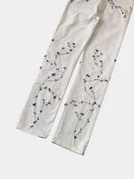 Floral Embroidered White Denim Pants - Image 13