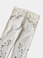 Floral Embroidered White Denim Pants - Image 12