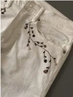 Floral Embroidered White Denim Pants - Image 10