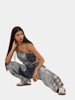 Bleached Denim Co-Ord Set with Silver Foil Detailing - Image 6