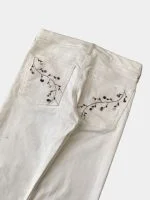 Floral Embroidered White Denim Pants - Image 8