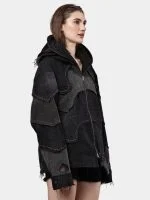 Double Hood Black Denim Jacket – Full Head Zip Mask Jacket - Image 3