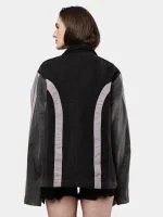 Two-Tone Black Denim Jacket with Grey Stripe Panels - Image 2